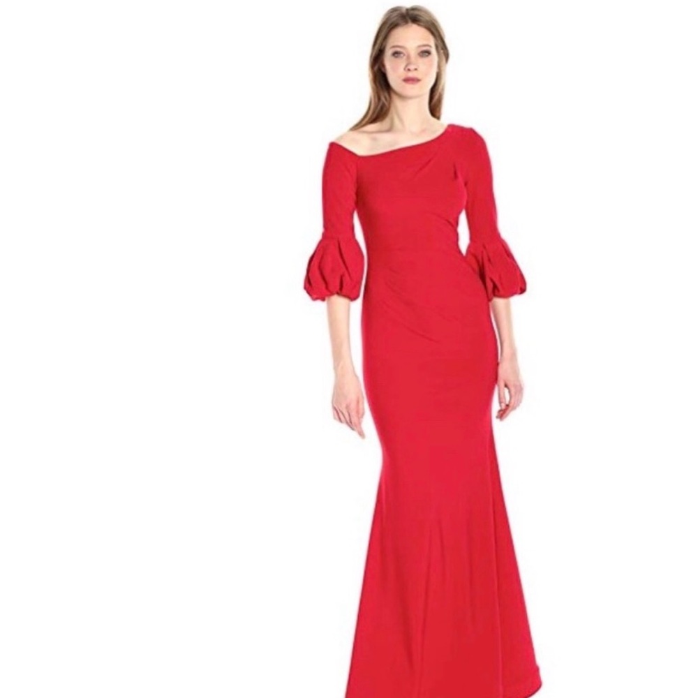 Elegant Scarlet Long Sleeve Gown